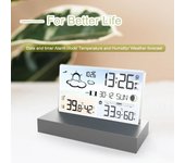 Reloj despertador digital Temperatura Humedad Pronóstico del tiempo Electrónica Reloj de mesa de escritorio AA negro