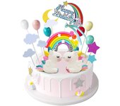 Paquete de 21 adornos para tartas de unicornio, nubes, globos de arcoíris, pancarta de feliz cumpleaños, adornos para tartas
