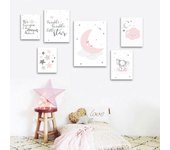Póster infantil de elefante de dibujos animados de Luna rosa, lienzo impreso con citas para guardería, pintura artística para pared, imágenes decorativas para habitación de chico y niña nórdica 21cm×30cm NoFrame