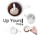Taza de cerámica novedosa para café, té, leche y jugo con forma de dedo medio en el interior para el hogar y la oficina blanco