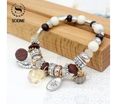 Scione 2020 Moda Bohemia Pequeñas Cuentas de Madera de Cristal Fresco Retro Pulsera Damas azul