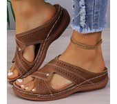Ocio Cabeza Redonda Corte Cruzado con Tacones Altos Ahuecados Zapatillas de Tacón Inclinado para Mujer Costuras de Coche Retro Antideslizantes Zapatillas de Playa de Moda para Mujer 35 negro