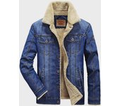 Chaqueta vaquera informal para hombre: Acolchado de algodón, talla grande, terciopelo, multibolsillos, estilo piel de cordero 4XL azul oscuro