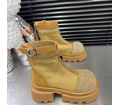 Botas de plataforma para mujer, tacones altos de gamuza, botas cortas de diseñador con diamantes de imitación, botas de moto de moda de invierno, botines góticos para mujer 35 negro