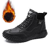 Botas clásicas de invierno para hombre, botas de nieve cálidas de felpa de cuero auténtico para hombre, botas de trabajo romanas impermeables para exteriores para hombre, botas de moto para hombre 38 negro