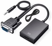 Convertidor adaptador VGA a HDMI con conector de Audio de 3,5 MM Full HD 1080P para conectar Monitor PC portátil escritorio HDTV proyector DVD negro