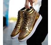 Zapatillas altas de moda para mujer, botines para hombre, zapatos dorados de lujo con purpurina, ropa de calle, botas casuales de hip hop, zapatos para hombre 48 negro