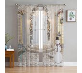Navidad muñeco de nieve puerta globo tul cortinas para sala de estar dormitorio cocina decoración gasa transparente cortinas de ventana W135 x H115cm x1&Rod Pocket