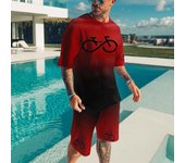 Conjunto de camiseta y pantalones cortos para niño, traje informal holgado y transpirable con estampado de bicicleta en 3D, cuello redondo, deportivo, para todos los días, novedad de verano, 2023 4XL