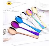 Juego de vajilla con 1 tenedor de ensalada de plata, cubiertos coloridos de acero inoxidable, juego de cubiertos con espejo, vajilla única con tenedor. plata