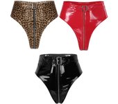 Pantalones cortos de látex brillante para mujer, pantalones cortos de cintura alta con cremallera, pantalones calientes, pantalones de baile Rave S negro