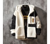 Chaqueta informal holgada de algodón acolchado para hombre Ropa de invierno Chaqueta de algodón con capucha de lana de cordero Chaqueta para hombre S blanco