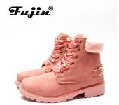 Fujin, botas de invierno para mujer, botines con plataforma para nieve, cálidos botines de piel de ante y felpa, zapatos de mujer, botines con plataforma para motocicleta 40 amarillo