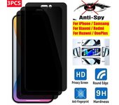 Película de vidrio templado antiespía de pantalla de cubierta completa de 3 piezas, para iPhone 14 PRO MAX 14 PRO MAX Protector de pantalla de privacidad de dureza 9H para iPhone 13 PRO 13 Mini Huawei P Smart 2019 negro