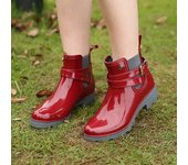 Botas de lluvia de moda para mujer, zapatos impermeables, zapatos para mujer para el agua y el barro, botas de tobillo de PVC con cordones de goma, botas de lluvia cosidas de talla grande 4