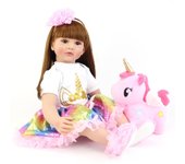 BZDOLL-Muñeco de bebé realista de 60cm, princesa viva de 24 pulgadas, bebé con cuerpo de tela de unicornio, regalo de cumpleaños realista para niña bebé 60cm Doll, Brown eyes