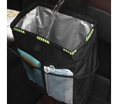 Cubo de basura para coche, práctico soporte para pañuelos, organizador a prueba de fugas, bolsa de almacenamiento para asiento trasero de coche, cubo de basura con hebilla de liberación ajustable >3L negro
