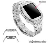 Compatible con Apple Watch Series 4/5/6/7/SE Band 44mm 45mm con caja pulsera de acero inoxidable IWatch 3 Armor parachoques protector de Metal 44mm plata