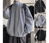 Abrigo de otoño e invierno para hombre, con cordón, cuello alto, holgado, de piel de cordero sintética, chaqueta con bolsillos, ropa de abrigo gruesa y cálida M negro