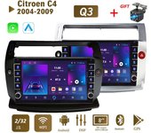 icreative Para Citroen C4 C-Triomphe C-Quatre 2004-2009 con botón Radio de coche Multimedia Carplay 2Din Audio estéreo Android Video 2 + 32GB 1+16GB negro