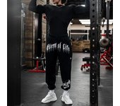 Pantalones deportivos para hombre, con estampado de letras, con cordón en el tobillo, cintura elástica, gruesos, holgados, para baloncesto, trotar, para exteriores, pantalones largos, pantalones deportivos L negro