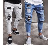 Pantalones vaqueros blancos de alta gama para hombre, vaqueros ajustados negros rasgados de moda L negro