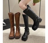 Botas altas hasta la rodilla para mujer, botas de caballero de tacón bajo sin cordones a la moda para otoño e invierno, botines de motociclista para mujer 35