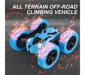 Coche de acrobacias con volquete de doble cara de 2,4 G, brazo oscilante de 360°, control remoto, luz de escalada, coche de juguete para derrapar azul