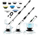 Fregador eléctrico giratorio para ducha con mango largo, cepillo de limpieza reemplazable de 3/6/9 pulgadas, 2 modos de velocidad para coche, bañera, suelo. 3 head blanco