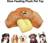 Juguete de peluche con forma de croissant para perros, pan chirriante, juguete para masticar con sonido arrugado, juguete interactivo para olfatear para cachorros, para perros pequeños y medianos amarillo