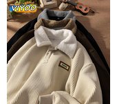 Suéter tipo polo de pana de terciopelo Y2K para hombre y mujer, abrigo de plumón de invierno de calidad para hombre, ropa de otoño coreana, sudaderas M