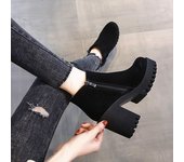 Botas de mujer de moda con tacón cuadrado y plataforma, botines hasta el muslo, sexys, para motocicleta 35