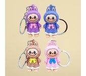 Lindo llavero de niña Labubu con dibujo de muñeco de monstruos, colgante para llavero de coche, mochila, abalorio para bolso, decoración, regalo de joyería color rosa
