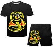 Camisetas casuales de verano para niños con estampado 3D de dibujos animados de Cobra Kai, conjuntos de camisetas y pantalones cortos de moda para niños, 2 piezas, para niños y niñas de 4 a 14 años 100CM