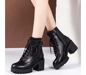 Botas de mujer estilo británico de tendencia de moda con suela gruesa y hebilla de cabeza redonda con cordones de otoño 41 negro