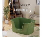 Caja de arena para gatos: Diseño abierto, tapete antisalpicaduras, orinal para gatos, artículos de limpieza Trumpet