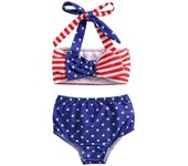 Traje de baño de dos piezas para niñas pequeñas, con bandera estadounidense y estrellas, para playa, piscina, bikini 80 rojo/azul