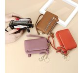 Carteras de piel de vaca con monedero multifuncional y llavero de moda para mujer negro