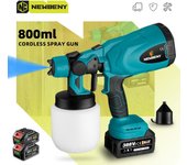 Newbeny PISTOLA DE PULVERIZACIÓN eléctrica de 800ML, pulverizador de pintura eléctrico inalámbrico de mano de alta potencia para el hogar, bricolaje, fácil pulverización para batería Makita de 18V No Battery