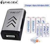 PALO 1,2 V NI-MH aa AA baterías recargables + 1,2 V aaa AAA batería recargable + cargador de batería AA para batería 1,2 V AA AAA