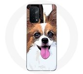 Coque pour Oppo A74 5G Épagneul nain continental papillon Chiot Blanc et marron