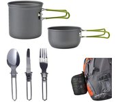 Juego de utensilios de cocina portátiles para acampar al aire libre, mini estufa de gas, juego de cocina para picnic, senderismo en la naturaleza, con cuchara, tenedor y cuchillo plegables. verde