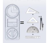 1 regla de dibujo geométrico móvil multifuncional de 360 ° para estudiantes de matemáticas de escuela primaria, portátil, transparente, 3D, plana A1