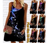 Vestido corto sin mangas con estampado de mariposas de cristal y flores para mujer, vestido de fiesta sin mangas, vestido de playa de verano XS azul