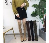 Botas largas nuevas de moda para mujer, zapatos grandes para mujer, botas de caballero informales con punta redonda y tacón alto con cordones y tacón grueso, botas altas hasta el muslo 34 caqui