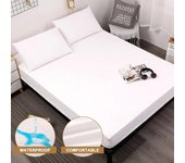 Protector de colchón impermeable sólido con banda elástica lijado transpirable antiácaros Funda de colchón Queen King sin funda de almohada Sheet 80X200x30cm blanco