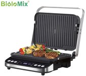 BioloMix Parrilla de contacto eléctrica de 2000 W Plancha digital y prensa para panini, placas para hacer gofres opcionales, abre barbacoa de 180 grados