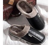 Zapatillas de mujer de cuero de invierno a prueba de viento cálidas zapatillas de espuma viscoelástica para el hogar para hombres zapatos de casa 36 negro