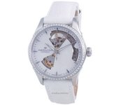 Reloj Hamilton Jazzmaster Open Heart de cuero automático H32205890 para mujer blanco