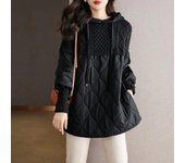 Chaqueta fina con capucha para mujer, suéter adelgazante, de algodón, con empalme, para otoño e invierno XXL negro